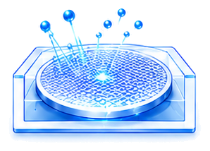 Blue wafer with particles above its surface